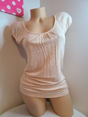 Ann Taylor LOFT 100% Linen Short Sleeve Casual Top Size M Peach
